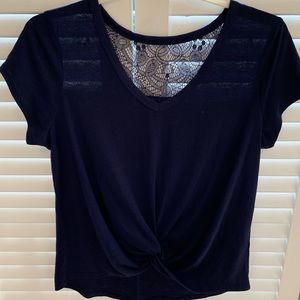 Navy Blue twist knot and lace top